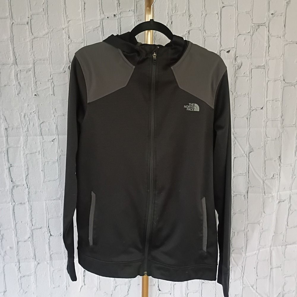 Mens The North Face‎ Black & Gray Full Zip Hoodie Size LARGE Pockets